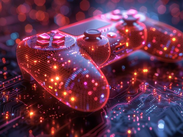 Gaming controller displaying real-time blockchain transactions